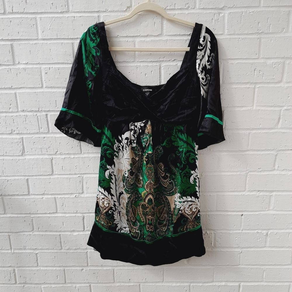 BEBE Silk Baby Doll Empire Waist Silk Vintage Boho Tropical Summer Floral